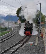 Grund des bunt zusammengesetzten Riviera-Belle-Epoque Zuges nach Vevey war, dass der eine Teil als Extrazug für eine Gesellschaft nach Chaulin reservier war und hier bei St-Legier nach dem