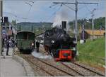Die Saison ist eröffnet! Farblich aufgefrischt dampft die SEF G 2x 2/2 105 der Blonay-Chamby Bahn in Blonay um den ersten Dampfzug der Saison 2024 nach Chaulin zu bespannen.