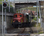 Historische Seethalbahn in Aktion.

Der Museumszug mit Seetalkrokodil De 6/6 15301, A 3/5 10217 und den Seetalwagen fährt nach Waldibrücke ein. September 2024.