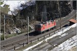 Eine Schiebelok auf dem Rückweg nach Erstfeld.