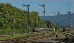 Whrend im Hintergrund die S-Bahn Vorarlberg Bregenz zu strebt, erreicht die SBB Re 421 387-2 mit ihrem EC nach Mnchen in Krze Lindau Hbf.