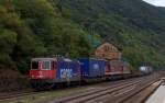 SBB 421 386 mit KLV-Zug in Richtung Norden am 13.09.13 in Kaub (Rhein)