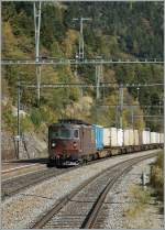 BLS Re 4/4 176 mit einem Containerzug in Hohtenn (BLS Sdrampe).