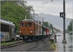 Die Blonay Chamby Bahn BB Ge 4/4 81 in Blonay bei der Ankunft in Blonay mit ihrem  Riviera Belle Epoque  Zug nach Vevey.