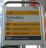 (138'693) - PostAuto-Haltestellenschild - Mhlin, Schallen - am 6.