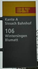 (232'924) - BLT-Haltestellenschild - Sissach, Bahnhof - am 14. Februar 2022