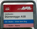 (127'963) - AFA-Haltestellenschild - Adelboden, Drrenegge ASB - am 11.