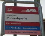 (130'370) - AFA-Haltestellenschild - Adelboden, Mineralquelle - am 11.