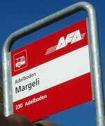 (130'377) - AFA-Haltestellenschild - Adelboden, Margeli - am 11.