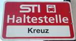 (136'853) - STI-Haltestellenschild - Amsoldingen, Kreuz - am 22. November 2011