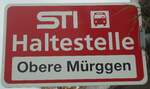 (136'621) - STI-Haltestellenschild - Fahrni, Obere Mrggen - am 17.