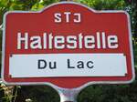 (128'224) - STI-Haltestellenschild - Gunten, Du Lac - am 1.