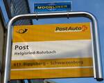 (161'411) - PostAuto-Haltestellenschild - Helgisried-Rohrbach - am 28.