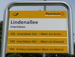 (162'150) - PostAuto-Haltestellenschild - Interlaken, Lindenallee - am 14.