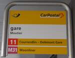 (203'569) - PostAuto-Haltestellenschild - Moutier, gare - am 13.