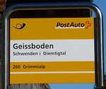 (166'502) - PostAuto-Haltestellenschild - Schwenden i Diemtigtal - Geissboden - am 1.