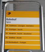 (258'003) - +P-Haltestellenschild - Spiez, Bahnhof - am 29.