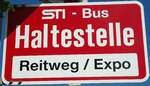 (128'199) - STI-Haltestellenschild - Thun, Reitweg/Expo - am 1.