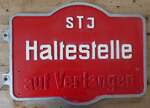 (282'546) - STJ-Haltestellenschild am 23. November 2025 in Thun