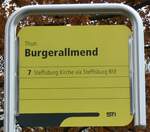 (283'134) - STI-Haltestellenschild - Thun, Burgerallmend - am 13. Dezember 2025