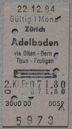 (283'384) - AFA-Einzelbillet vom 22. Dezember 1984 am 21. Dezember 2025 in Thun