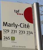 (186'689) - tpf-Haltestellenschild - Marly, Marly-Cit - am 27.