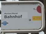 (215'400) - tpf/PostAuto-Haltestellenschild - Murten/Morat, Bahnhof - am 22.