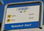 (167'796) - VBD-Haltestellenschild - Davos, Bahnhof Dorf - am 19.