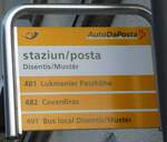 (245'183) - PostAuto-Haltestellenschild - Disentis/Mustr, staziun/posta - am 18.