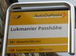 (174'839) - PostAuto-Haltestellenschild - Lukmanier, Passhhe - am 10.
