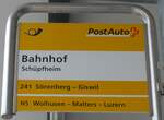 (160'947) - PostAuto-Haltestellenschild - Schpfheim, Bahnhof - am 24.