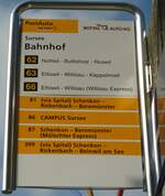 (133'050) - PostAuto/ROTTAL AUTO AG-Haltestellenschild - Sursee, Bahnhof - am 11.