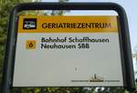 (136'235) - VERKEHRSBETRIEBE SCHAFFHAUSEN-Haltestellenschild - Schaffhausen, Geriatriezentrum - am 25.
