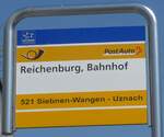 (216'869) - PostAuto-Haltestellenschild - Reichenburg, Bahnhof - am 9.