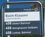 (252'697) - AUTO AG URI-Haltestellenschild - Unterschchen, Balm Klausen - am 15. Juli 2023