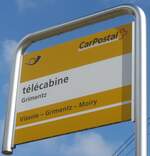 (220'485) - PostAuto-Haltestellenschild - Grimentz, tlcabine - am 6.