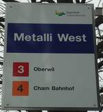 (137'986) - Zugerland Verkehrsbetriebe-Haltestellenschild - Zug, Metalli West - am 6.