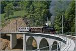 Die SEG G 2x2/2 105 der Blonay Chamby Bahn mit ihrem Dampfzug auf dem Weg von Blonay nach Chamby und fährt über den nun frisch sanierten Baye de Clarens Viaduktes.