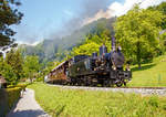   50 Jahre BC - MEGA STEAM FESTIVAL der Museumsbahn Blonay–Chamby:  Die SBB Brünigbahn (Tallinie) Dampflokomotive G 3/4 208 der Ballenberg Dampfbahn fährt am 20.05.2018 mit ihren Zug