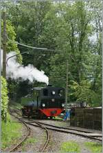 Die SEG G 2x 2/2 105 der Blonay Chamby Bahn dampft in Chaulin zur Bekohlungsanlage.