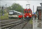 Winzig klein zeigt sich die RB Draisine der RB Dm 2/2 N° 3  Biniou  der Blonay-Chamby Bahn im Vergleich zwischen dem CEV MVR ABeh 2/6 N° 7503  Blonay-Chamby  und dem RhB ABe 4/4 N° 35