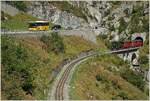 Die einen Fahrgste benutzen den Postbus, die anderen geniessen die Fahrt im Zug mit der Dampflok HG 4/4 704 von Gletsch nach Oberwald  (30.09.2021)