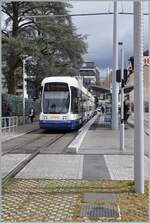 Ein tpg Tram wartet in Annemasse auf die Rückfahrt nach Lancy Pont Rouge (Linie 17).