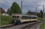 Der LEB Schnellzug 51 bestehenden aus Bt 151 und Be 4/4 26 erreicht Romanel S/Ls.