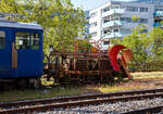 Der MOB Schneepflug X 12 vor dem Triebwagen BDe 4/4 3006 wartet am 26 Mai 2023 in Vevey noch auf Schnee.