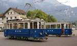 TPC/BVB: Erinnerung an den frheren bereits seit mehreren Jahren eingestellten Trambetrieb zwischen dem Bahnhof Bex und Bvieux.