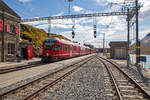   Der RhB ALLEGRA-Zweispannungstriebzug (RhB ABe 8/12) 3508  Richard Coray  erreicht am 13.09.2017, als Regio-Zug von Tirano nach St.