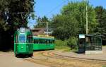 Nach der Fahrt durch die Wolfschlucht hat der Be 4/4 460 am 18.07.2015 die Haltestelle Lerchenstrae erreicht.