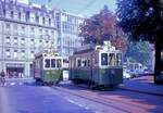 Berner Be 2/2 als Regelkurse am 28.September 1969: Kreuzung der Wagen 38 und 47 am Hirschengraben.