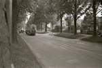Die ehemalige Tramlinie 1 in Bern im Raum Brckfeld: Motorwagen 173 (von 1944) mit Zweiachsanhnger 228 (von 1910) hlt an der Haltestelle Beaulieustrasse, direkt vor Einfahrt in die Schlaufe